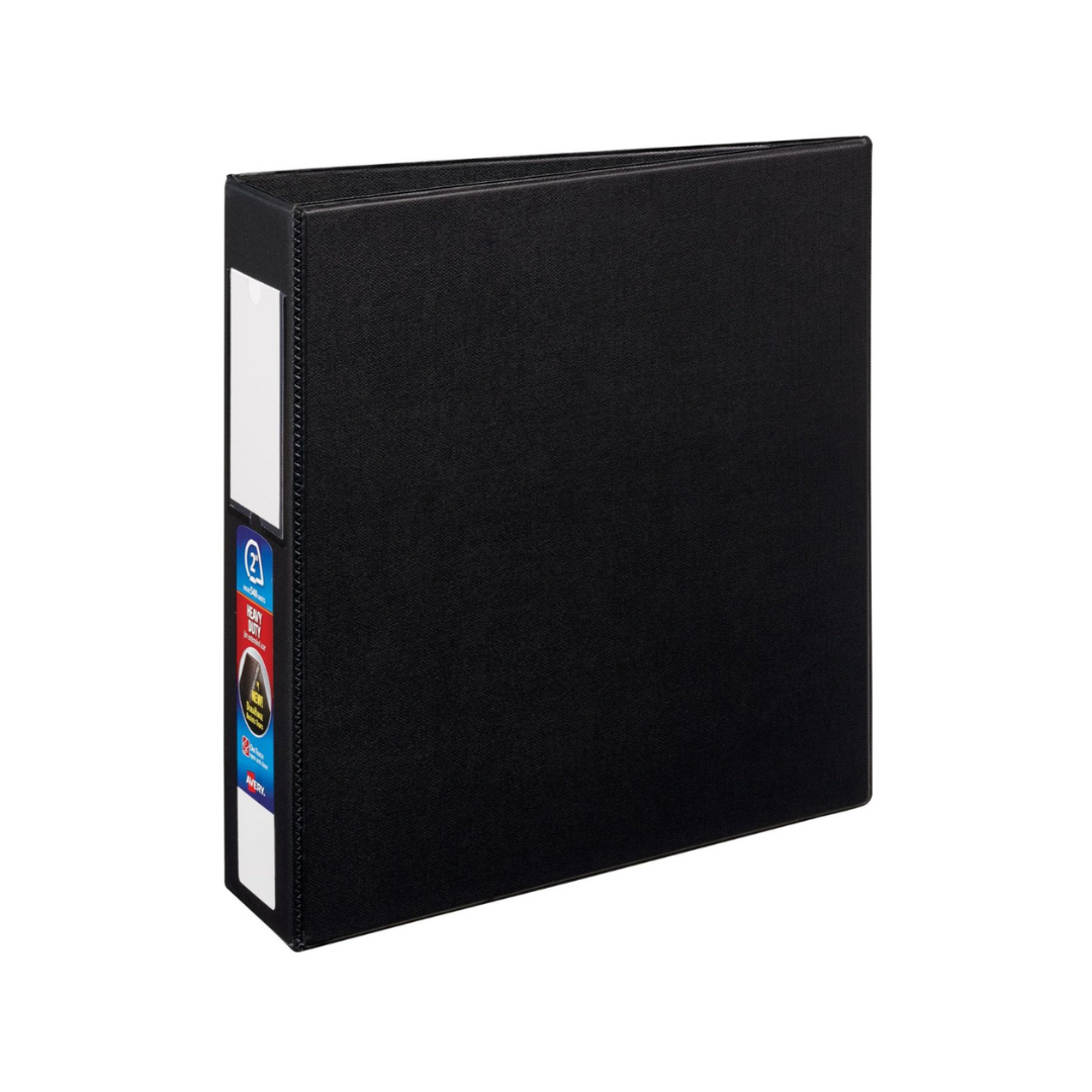 Folder de alta resistencia negro, anillos de un toque de 2", capacidad para 540 hojas, portaetiquetas, DuraHinge™, (79992)