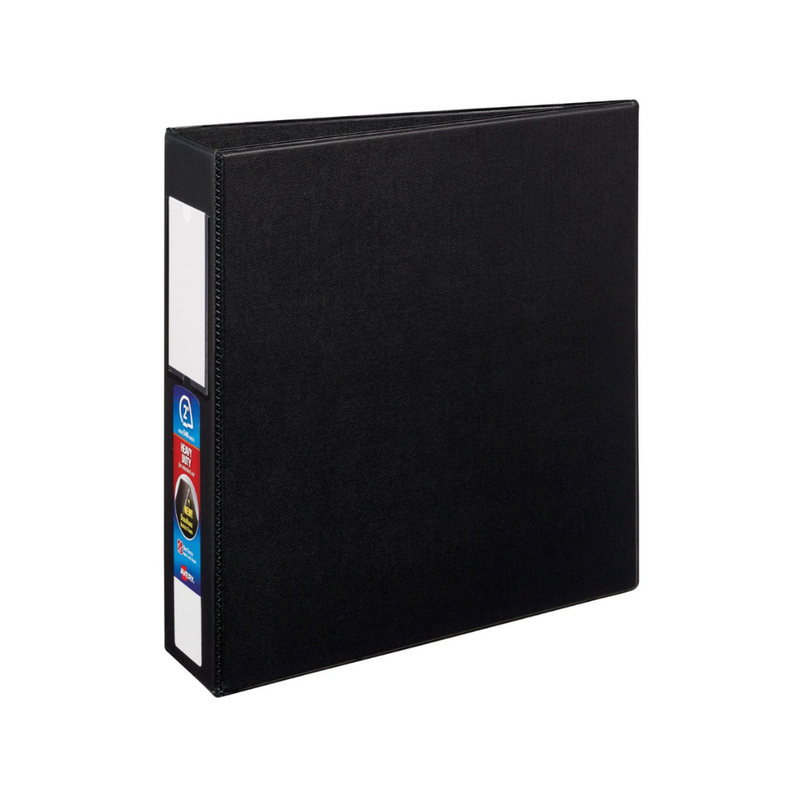 Folder de alta resistencia negro, anillos de un toque de 2", capacidad para 540 hojas, portaetiquetas, DuraHinge™, (79992)
