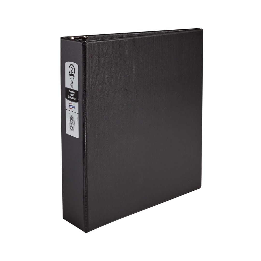 Folder económico negro, anillos redondos de 2", capacidad para 375 hojas (03501)