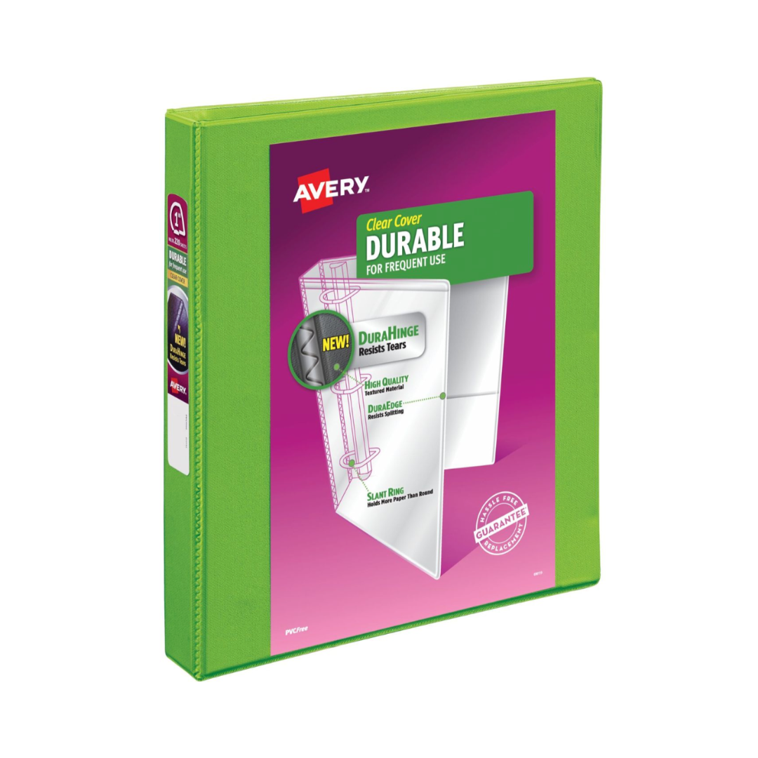 Folder Durable para personalizar color verde limón, anillos inclinados de 1", capacidad para 250 hojas (17263)