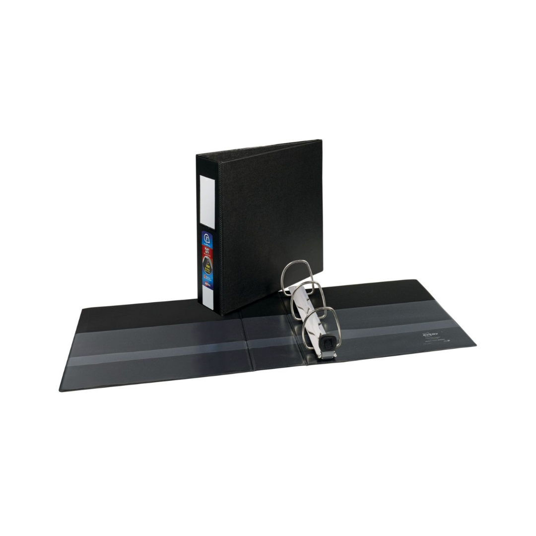 Folder de alta resistencia negro, 3 anillos con portaetiquetas, anillos One Touch EZD® de 3", lomo de 3,5" (79993)
