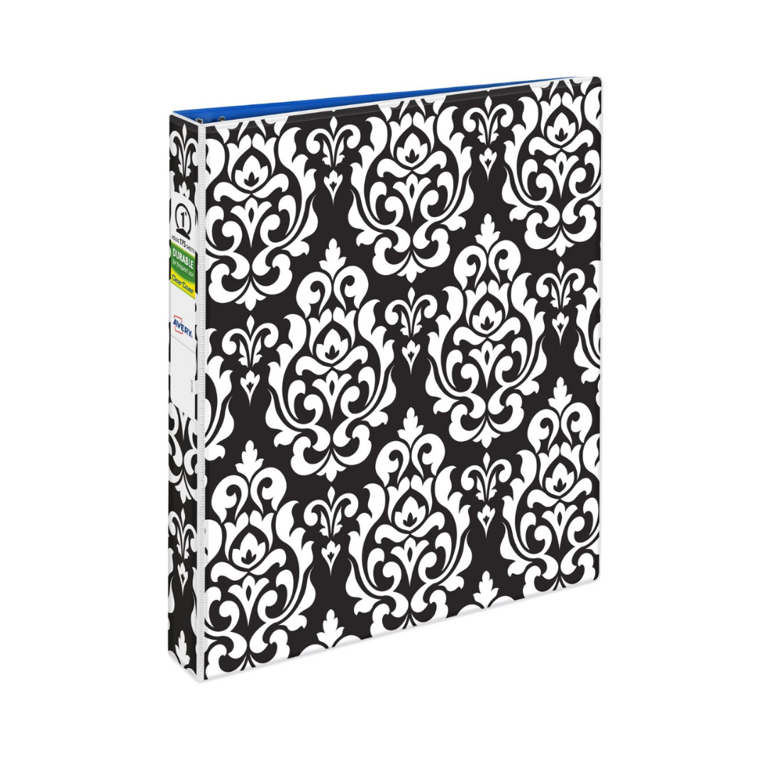 Folder Durable para personalizar diseño damasco, anillos redondos de 1", capacidad para 175 hojas (26747)