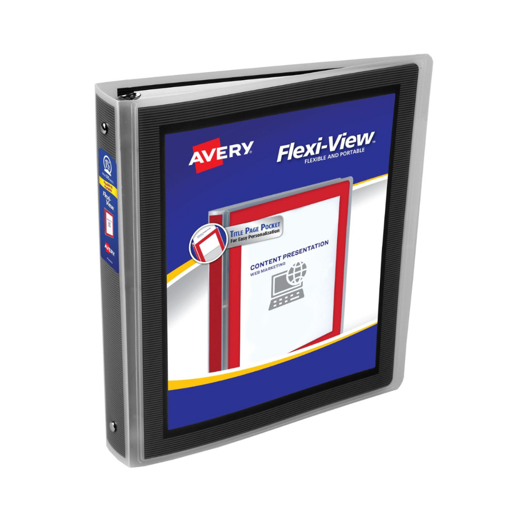 Folder Flexi® para personalizar, negro , anillos redondos de 1.5" , capacidad para 275 hojas, (17637)