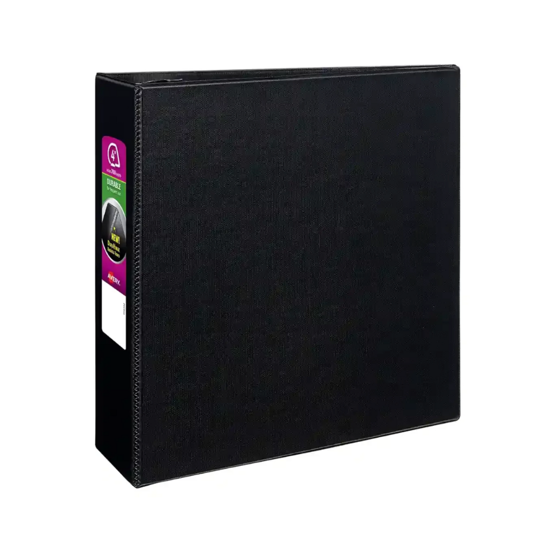 Folder durable negro, anillos de un toque de 4", capacidad para 780 hojas, DuraHinge (07801)
