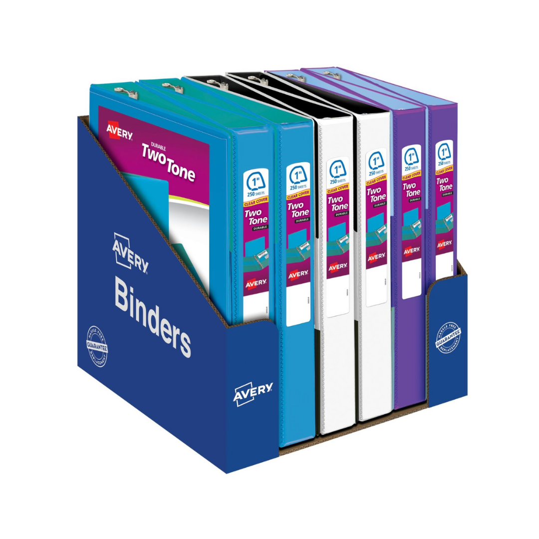 Folder Durable para personalizar, de dos tonos, anillos inclinados de 1", capacidad para 220 hojas, DuraHinge™, colores surtidos (17191)