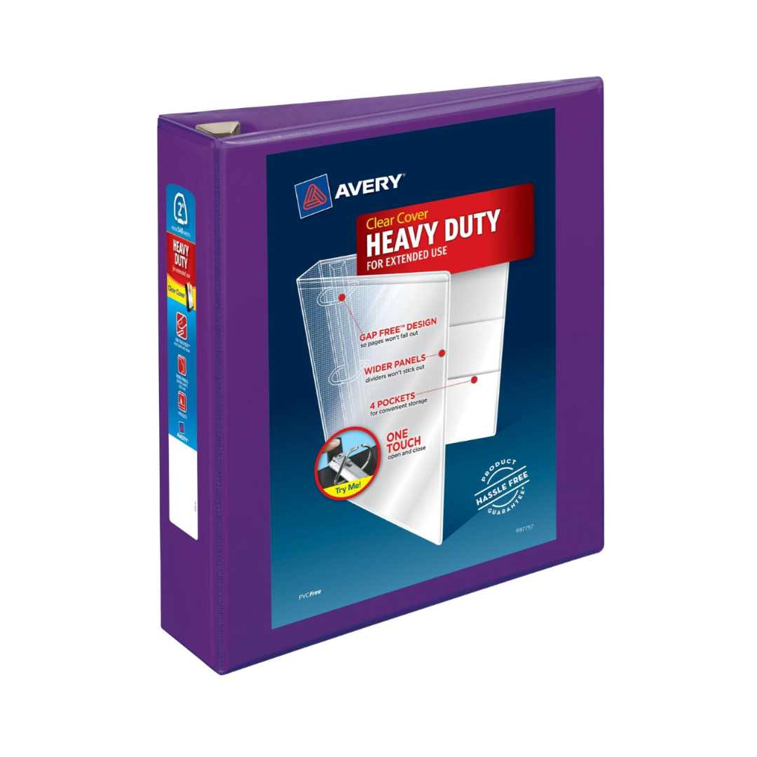 Folder de alta resistencia para personalizar,  morado, anillos de un toque de 2", capacidad para 500 hojas, DuraHinge™ (79777)