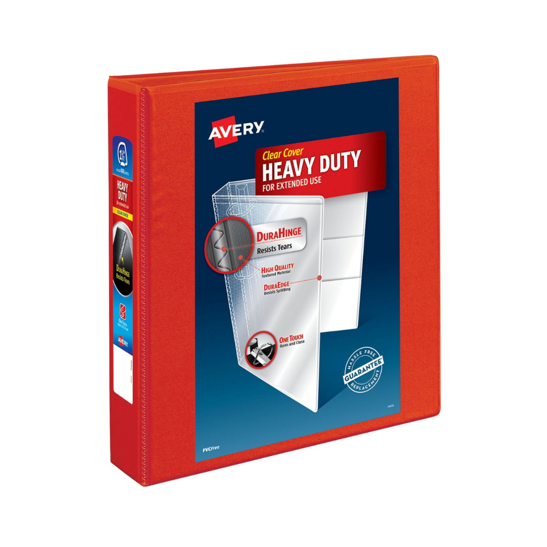 Folder de alta resistencia para personalizar, rojo, anillos de un toque de 1.5", capacidad para 400 hojas, DuraHinge™ (79171)