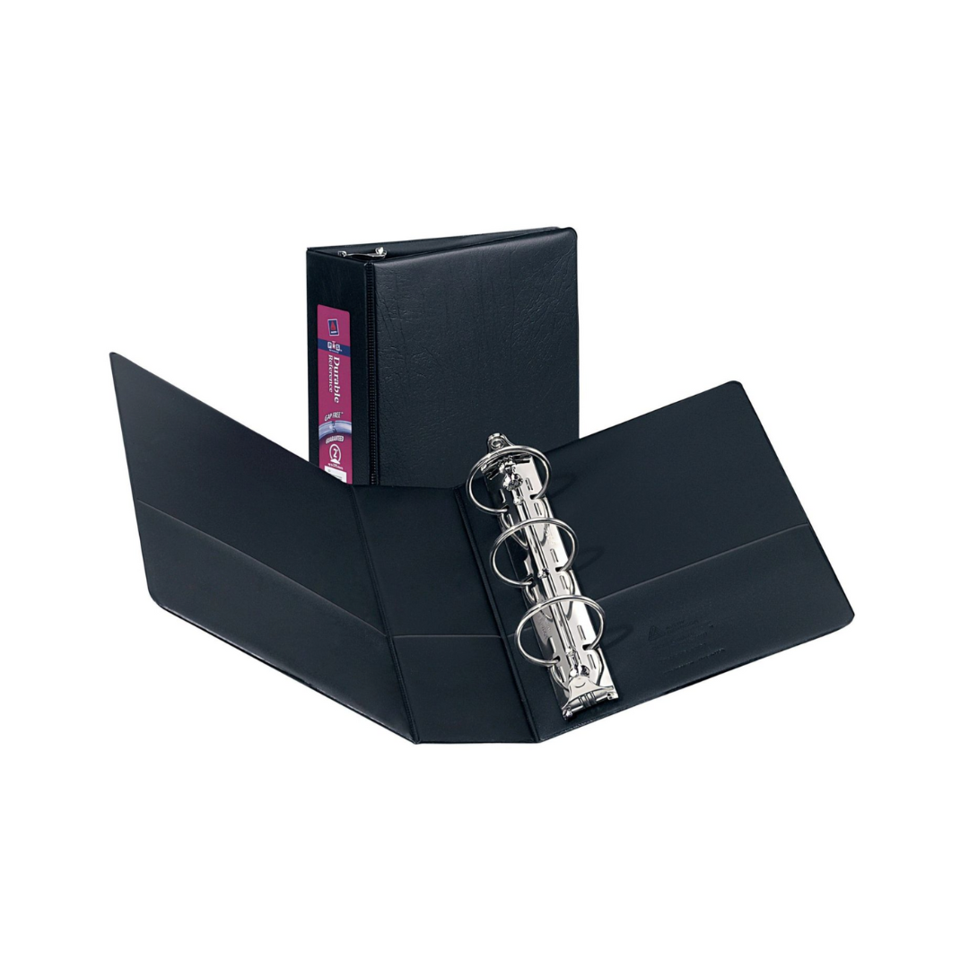Folder durable mini negro, anillos redondos de 2", capacidad para 375 hojas de 14 x 21,5cm (27554)