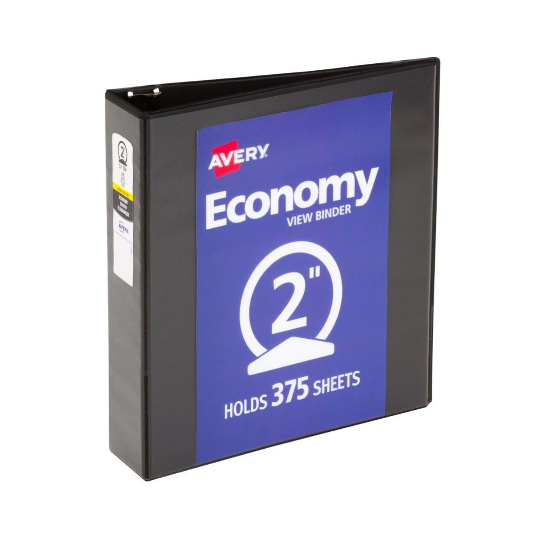 Folder económico para personalizar, negro, anillos redondos de 2", capacidad para 375 hojas (05730)