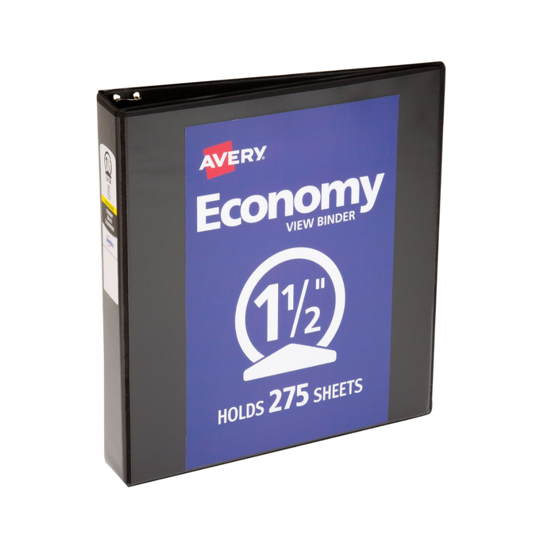 Folder económico para personalizar, negro, anillos redondos de 1.5", capacidad para 275 hojas (05725)