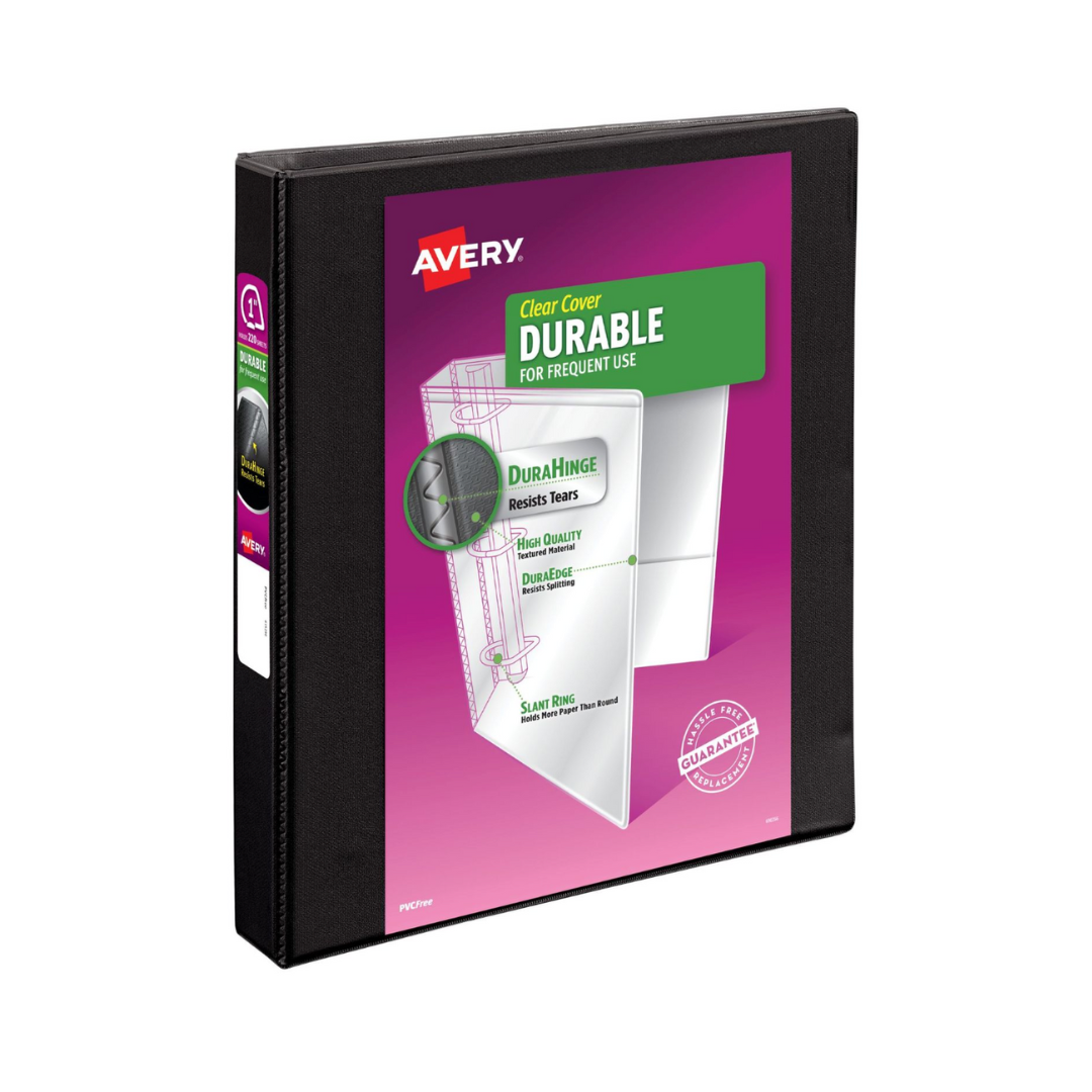 Folder para personalizar, Durable, negro, anillos inclinados de 1", Capacidad para 220 hojas, DuraHinge (17011)