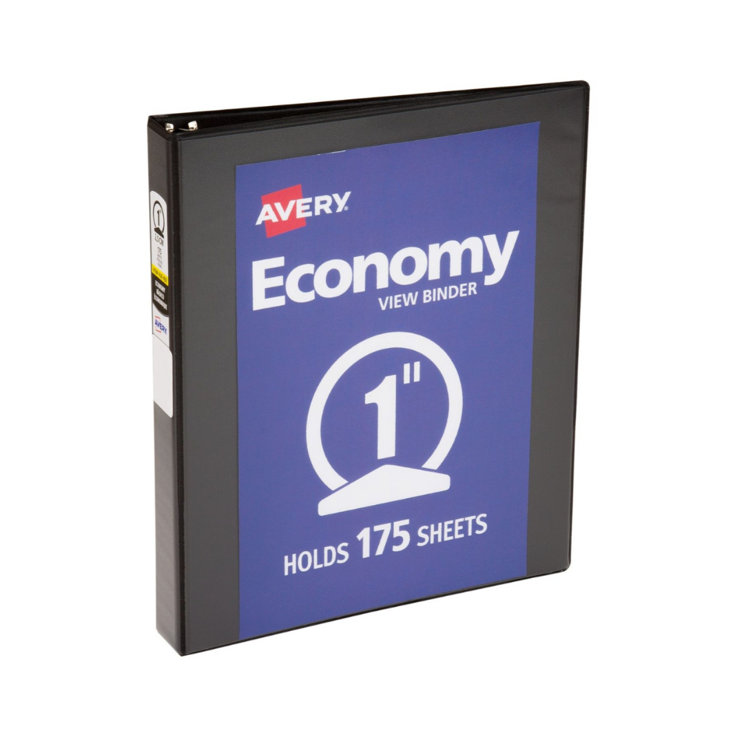 Folder económico con para personalizar , color negro, anillos redondos de 1", capacidad para 175 hojas,  (05761)