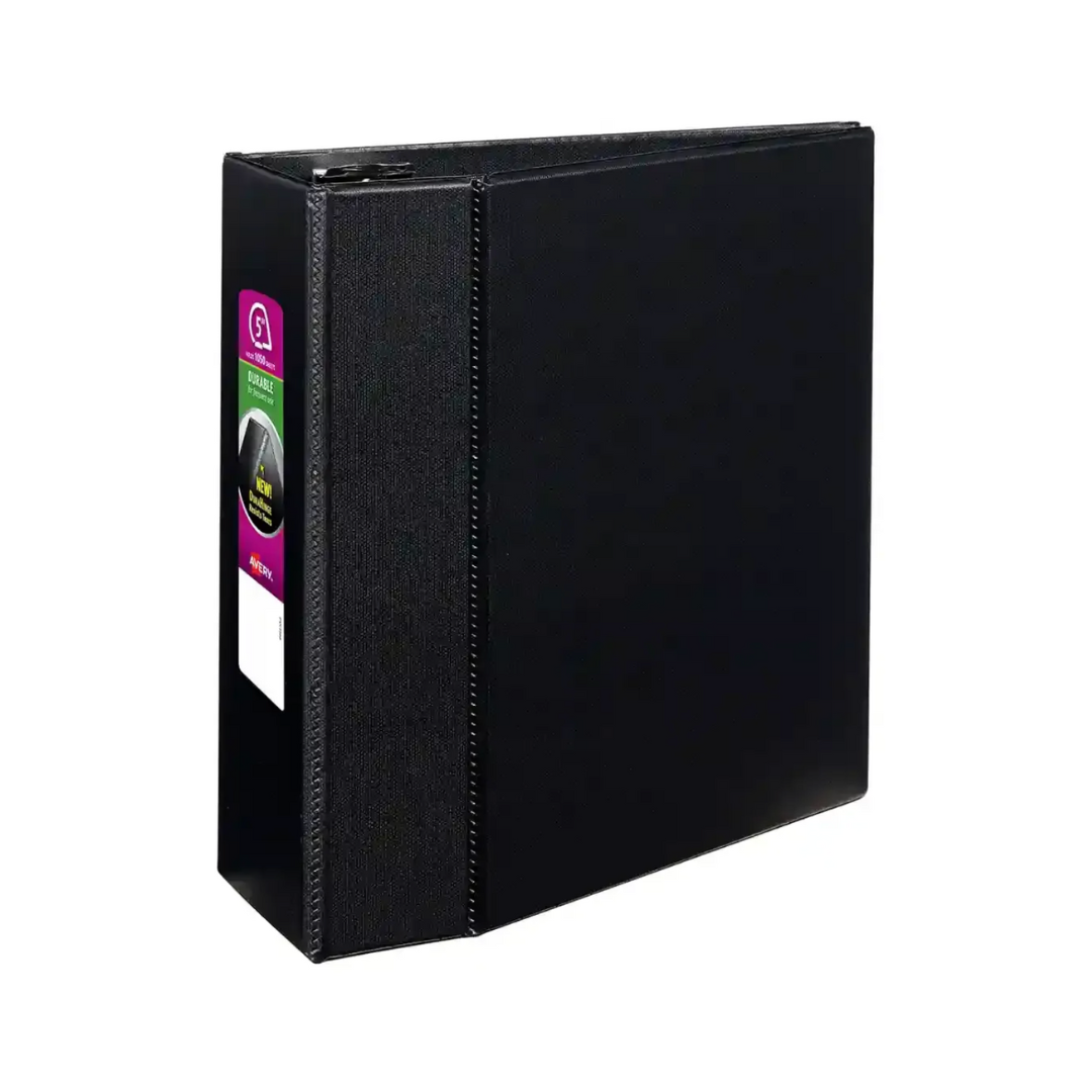 Folder durable negro, anillos de un toque de 5", capacidad para 1050 hojas, DuraHinge (07901)