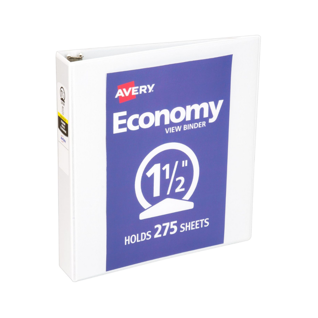 Folder económico para personalizar, blanco, anillos redondos de 1.5", capacidad para 275 hojas (05726)
