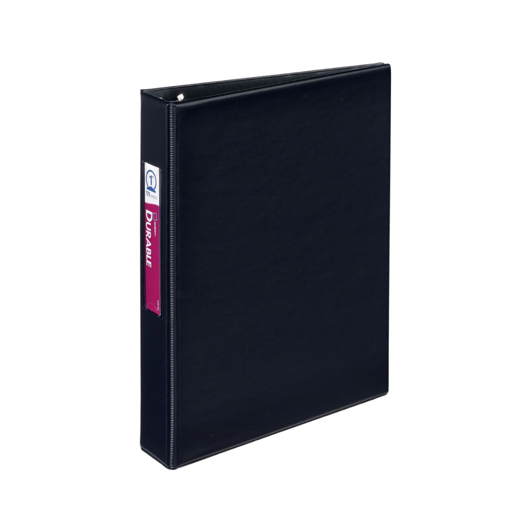 Mini Folder durable, negro, anillos redondos de 1", capacidad para 175 hojas, 14 x 21.5 cms  (27257)