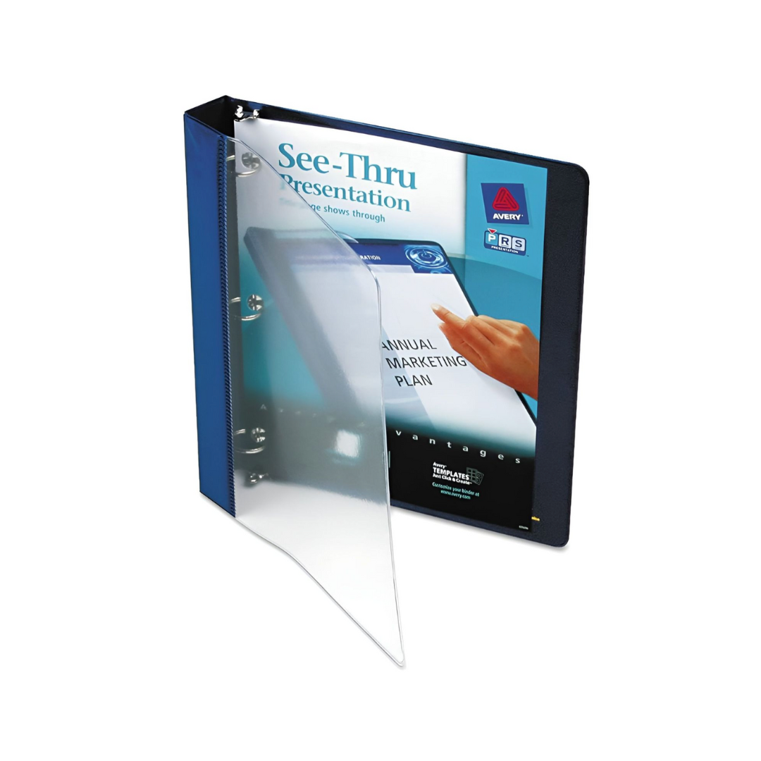 Folder con portada transparente, anillos redondos de 1", capacidad para 175 hojas, azul (10851)