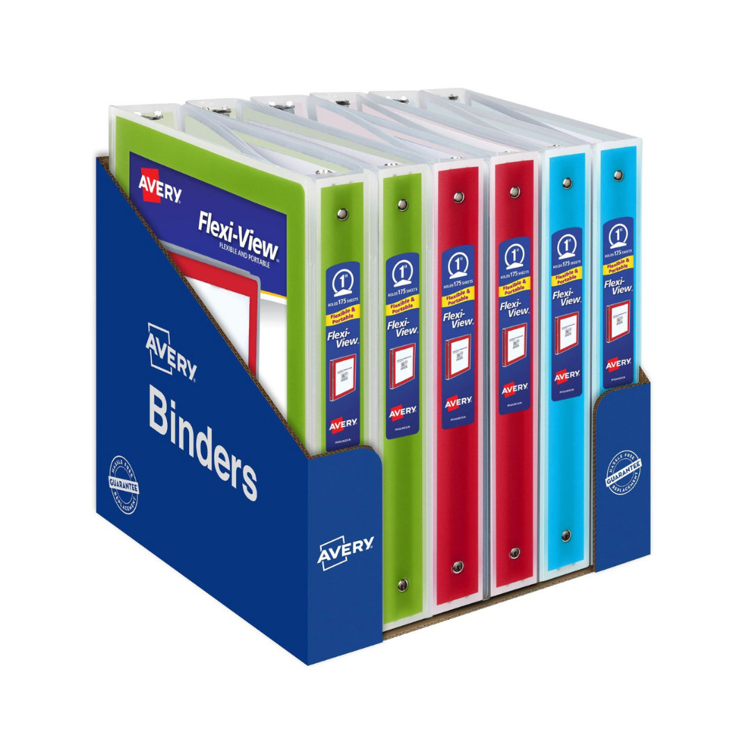 Folder Flexi® para personalizar, anillos redondos de 1", capacidad para 175 hojas, colores surtidos (17640)
