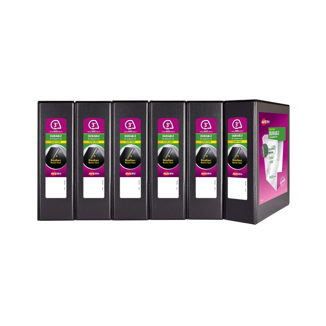 Folder Durable para personalizar negro, anillos inclinados de 3", capacidad para 600 hojas, DuraHinge (17041)