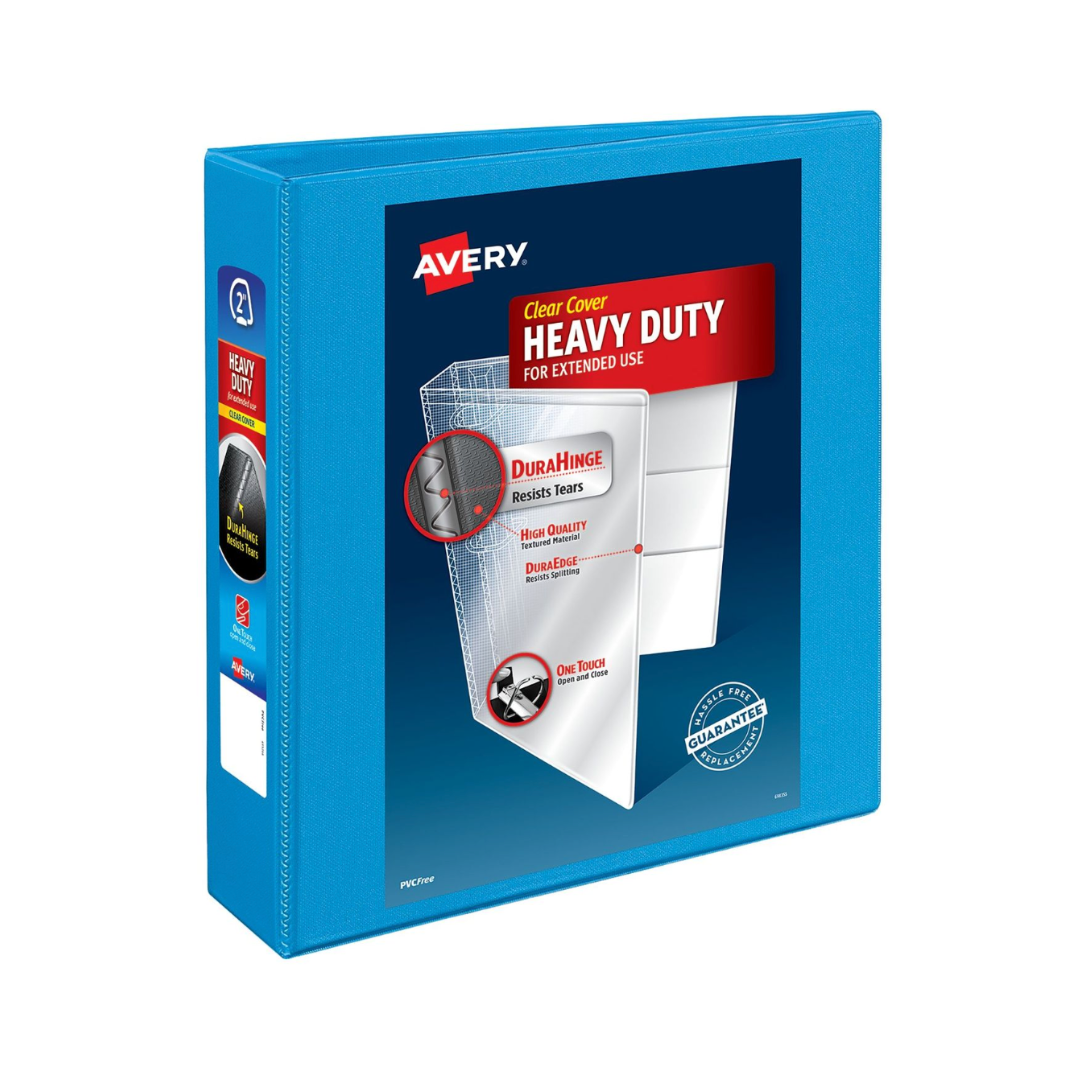 Folder de alta resistencia para personalizar,  azul claro, anillos inclinados un solo toque EZD® de 2", capacidad 530 hojas (05501)