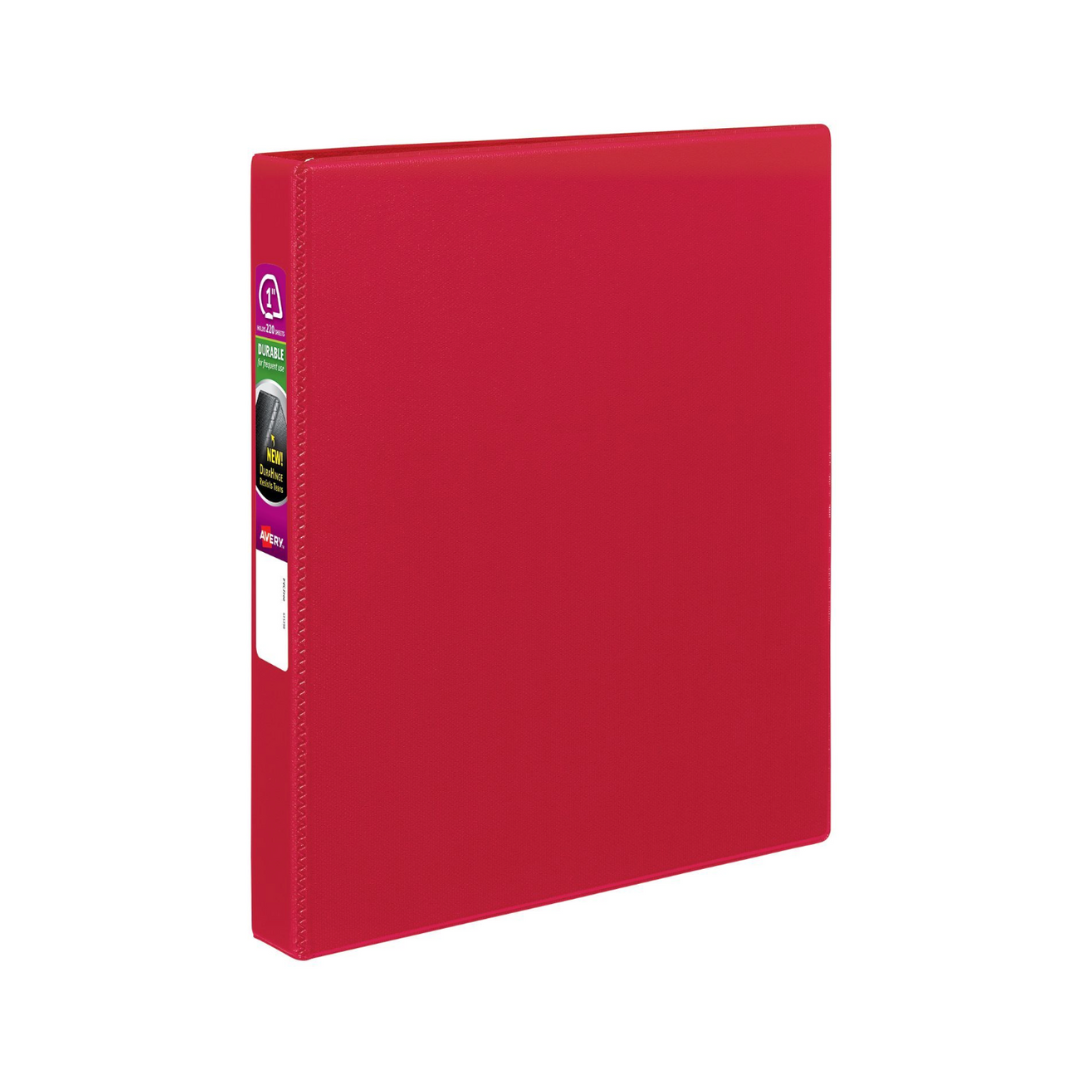 Folder durable rojo, anillos inclinados de 1", capacidad para 220 hojas, DuraHinge (27201)