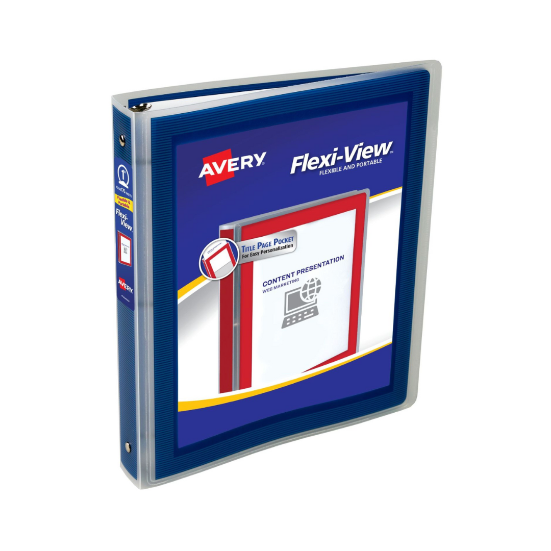 Folder Flexi® para personalizar, azul marino, anillos redondos de 1", capacidad para 175 hojas, (17685)