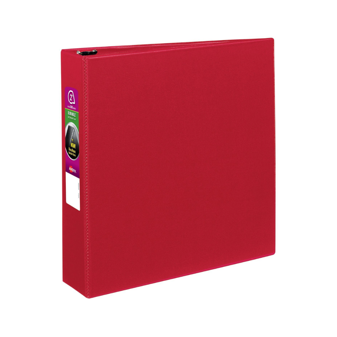 Folder durable rojo, anillos inclinados de 2", capacidad para 500 hojas, DuraHinge (27203)