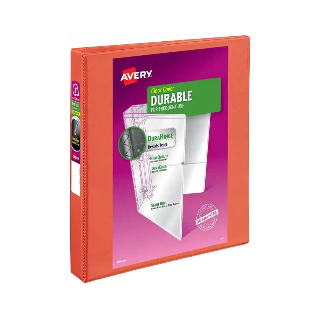 Folder Durable para personalizar naranja, anillos inclinados de 1", capacidad para 220 hojas, DuraHinge (34151)