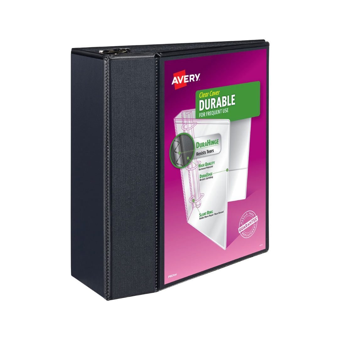 Folder Durable para personalizar, negro, anillos EZD de 5", capacidad para 1050 hojas, DuraHinge (09900)