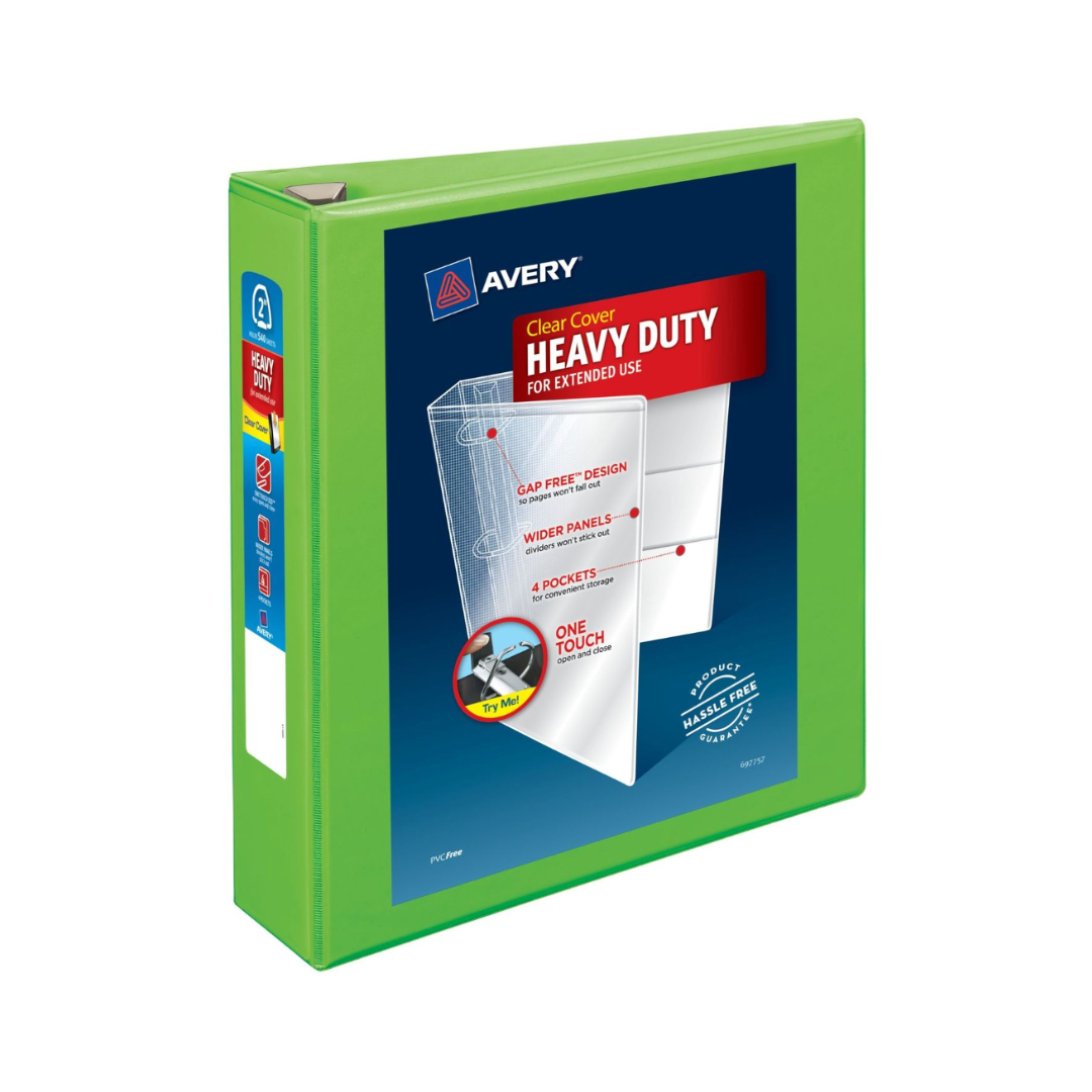 Folder de alta resistencia para personalizar,  Verde (Chartreuse), anillos de un toque de 2", capacidad para 540 hojas, DuraHinge™ (79776)