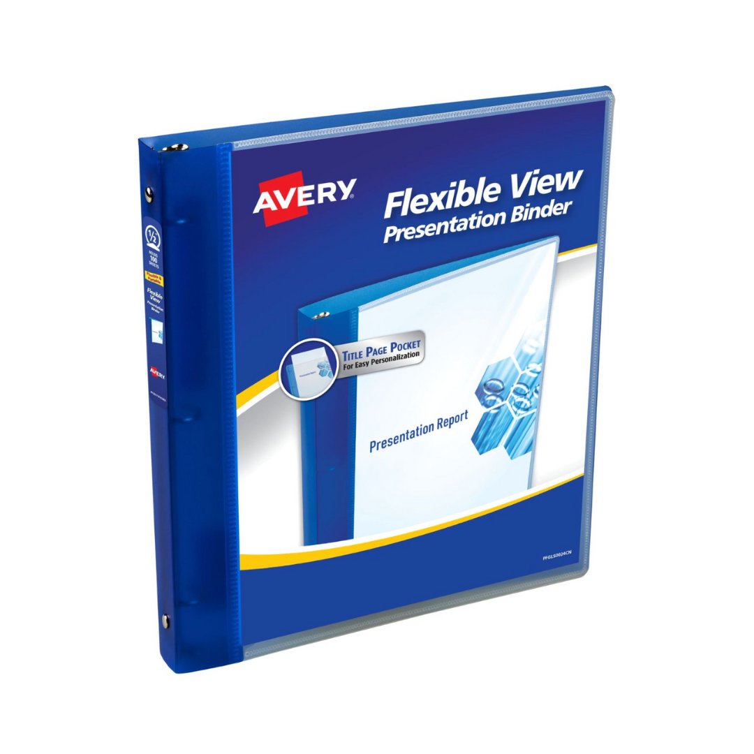 Folder Flexible para personalizar,  azul, anillos redondos de 0.5", capacidad para 100 hojas (17670)