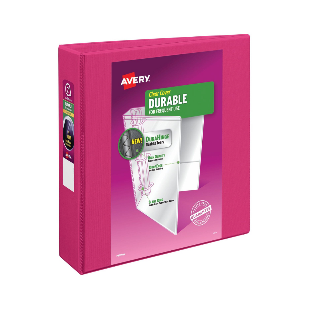 Folder Durable para personalizar,, rosa, anillos inclinados de 2", capacidad para 500 hojas, DuraHinge (17836)