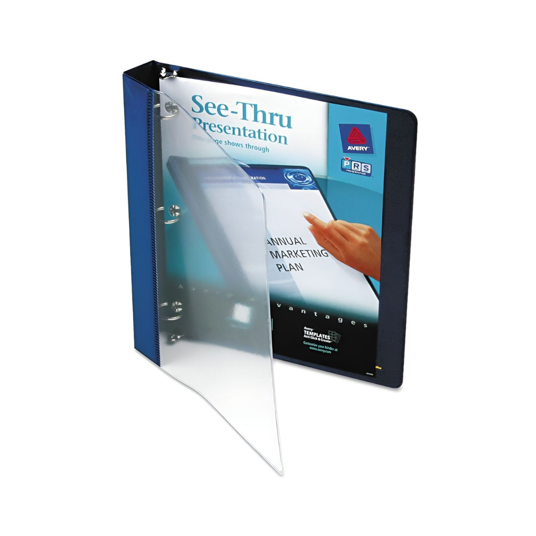 Folder con portada transparente See-Thru™, anillos redondos de 0.5", capacidad para 100 hojas, azul (10801)