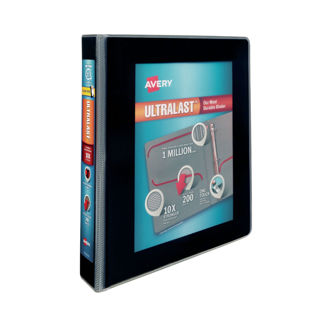 Folder Ultralast®, anillos inclinados de un toque de 1.5", capacidad para 400 hojas, negro (79711)