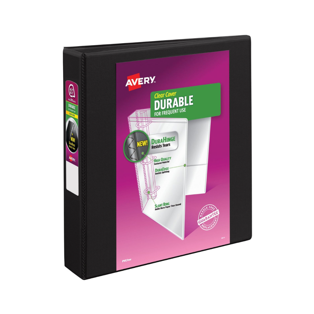 Folder para personalizar  Durable, negro, anillos inclinados de 1,5", capacidad para 375 hojas (17021)