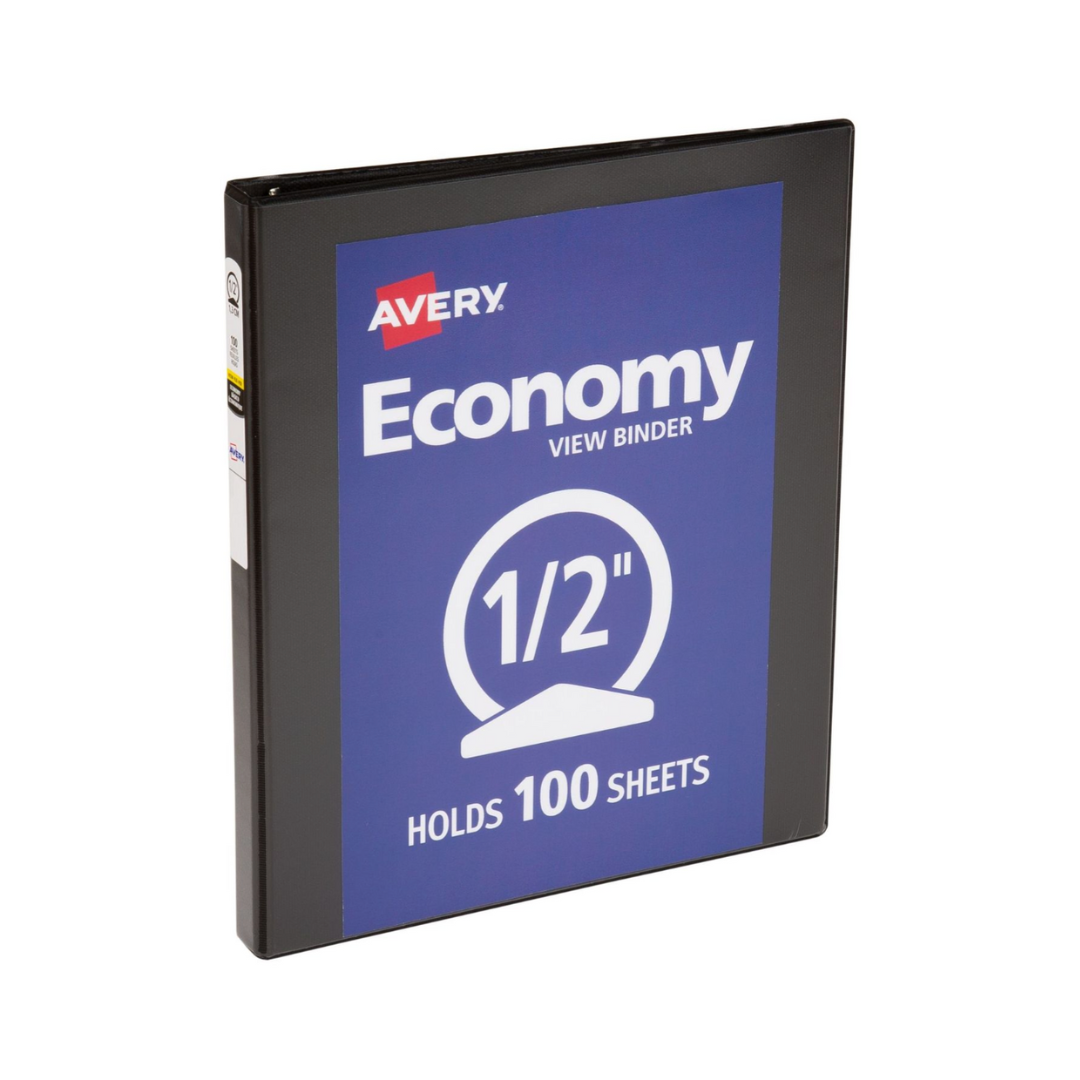 Folder económico para personalizar, negro, anillos redondos de 0.5", capacidad para 100 hojas (05705)