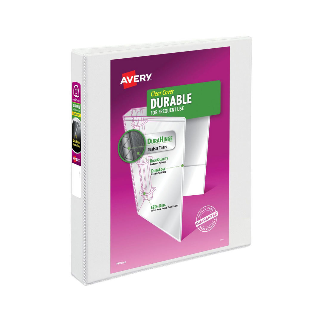 Folder de para personalizar, Durable blanco, anillos EZD de 1", capacidad para 275 hojas, DuraHinge (09301)