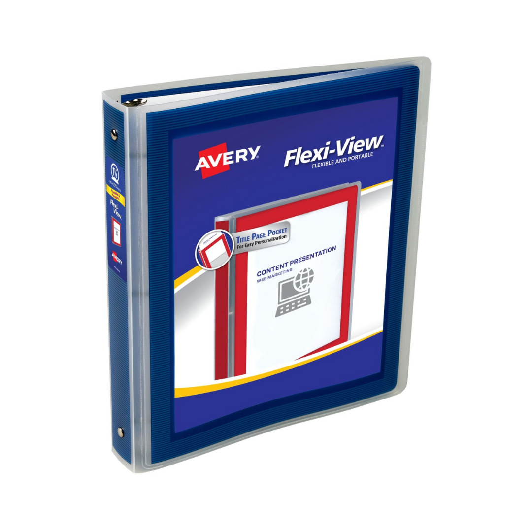 Folder Flexi® para personalizar, azul marino, anillos redondos de 1.5", capacidad para 275 hojas, (17638)