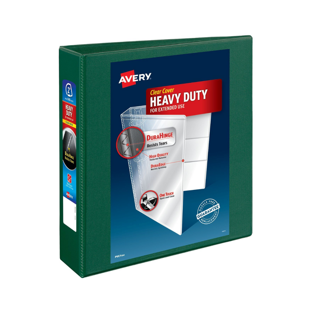 Avery®, Folder alta resistencia, verde, anillos de un toque de 2", capacidad para 540 hojas, DuraHinge™ (79683)