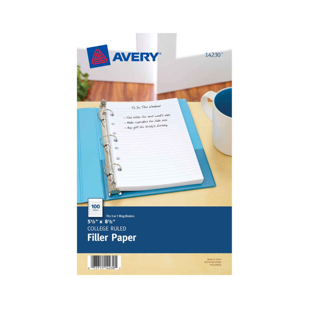 Hojas de papel rayadado para mini folder universitario, 14 x 21,5 cms, 100 hojas (14230)