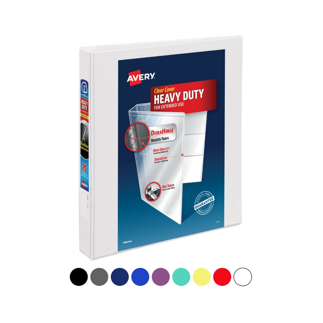 Folder de alta resistencia para personalizar, anillos inclinados de un toque 1", capacidad para 250 hojas, DuraHinge®, colores surtidos (79830)