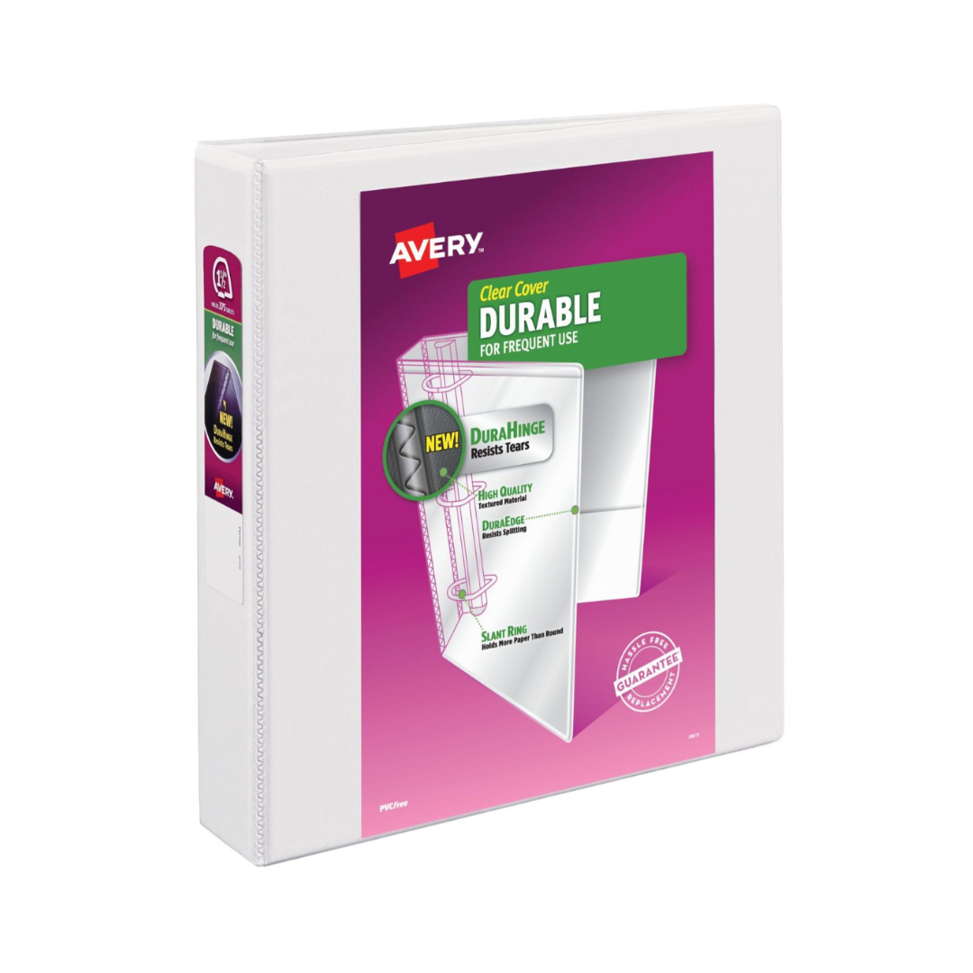 Folder Durable blanco, anillos inclinados de 1.5", capacidad para 375 hojas, DuraHing, blanco (17022)