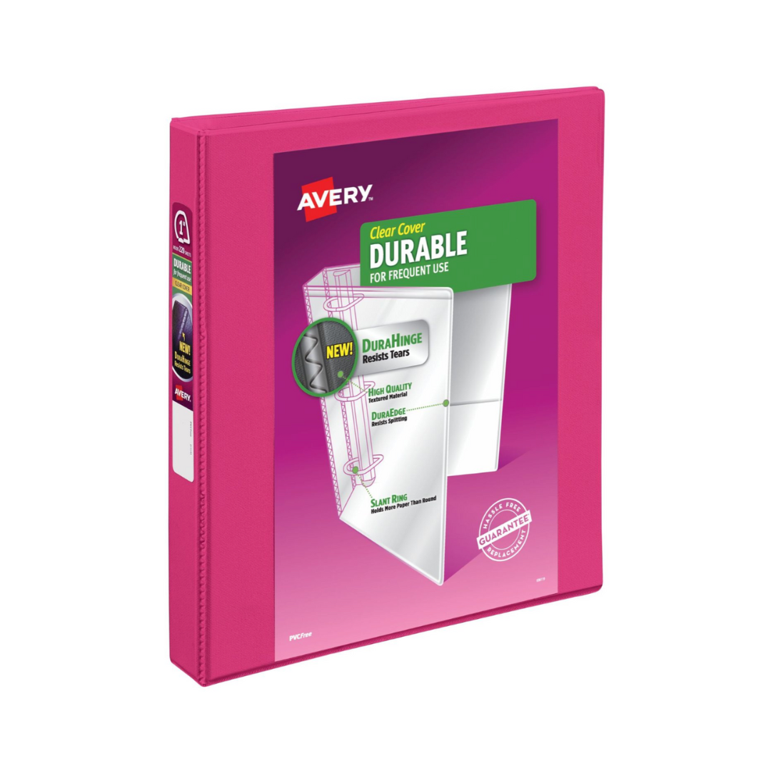 Folder Durable para personalizar rosa, anillos inclinados de 1", capacidad para 220 hojas, DuraHinge (17830)