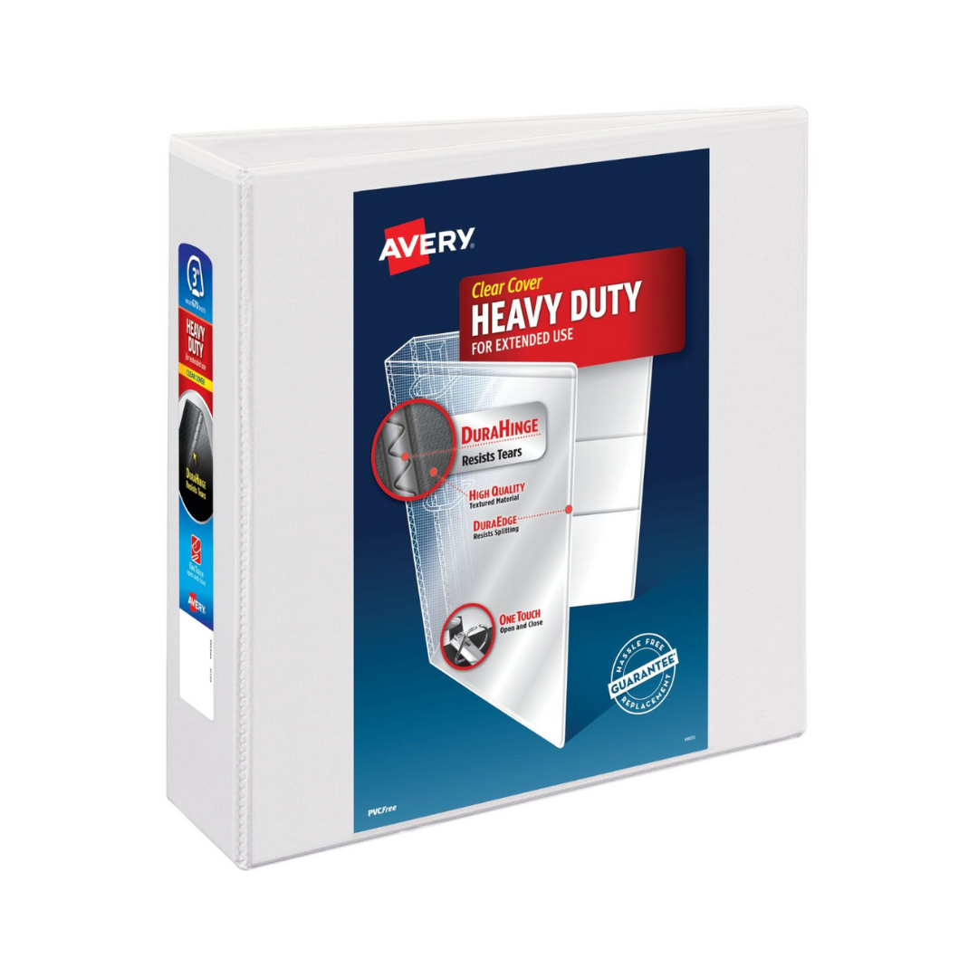 Folder de alta resistencia para personalizar, anillos inclinados de un toque 3", capacidad para 635 hojas, DuraHinge®, blanco (79793)