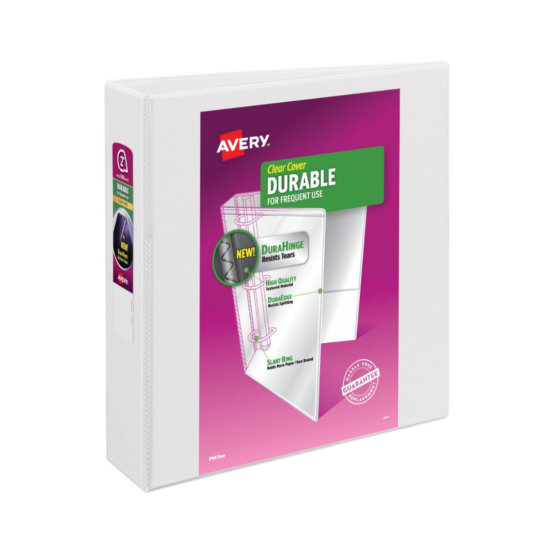 Folder para personalizar  Durable, blanco, anillos inclinados de 2", capacidad para 500 hojas, DuraHinge (17032)