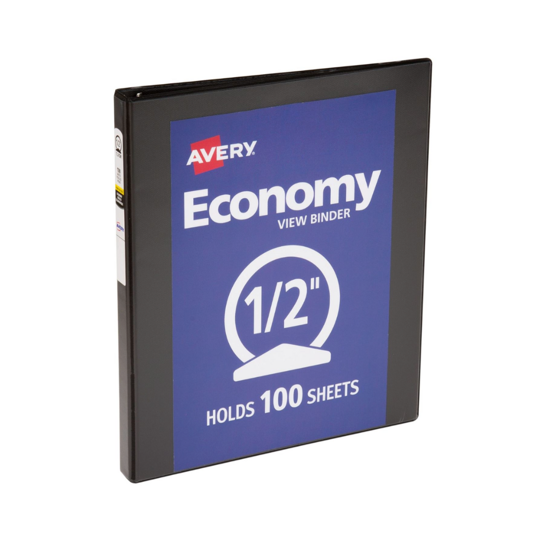 Folder económico negro, anillos redondos de 0.5", capacidad para 100 hojas (05751)