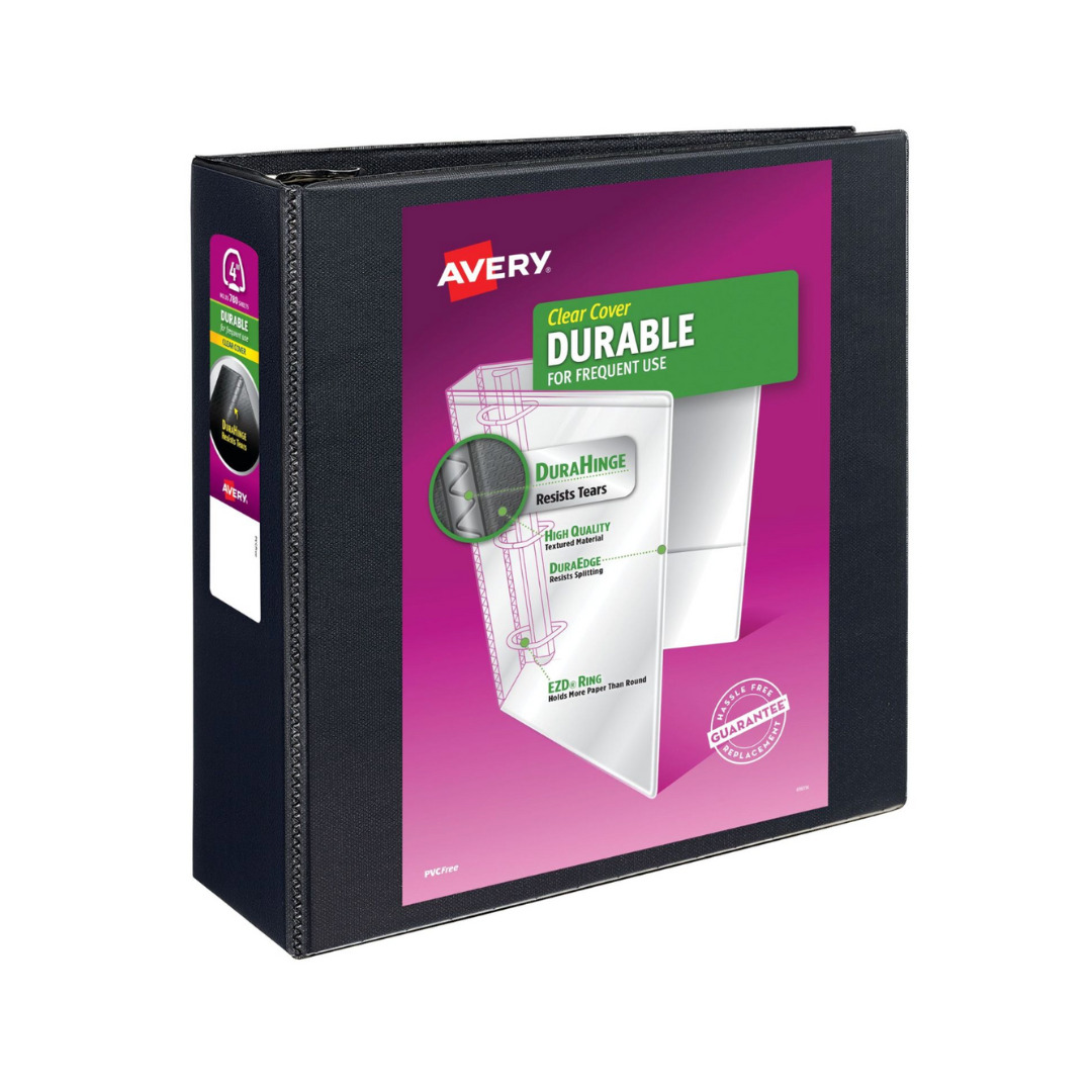 Folder de para personalizar  Durable negro, anillos EZD de 4", capacidad para 780 hojas, DuraHinge (09800)