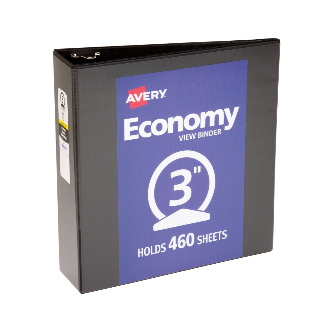Folder económico para personalizar, negro, anillos redondos de 3", capacidad para 460 hojas (05740)