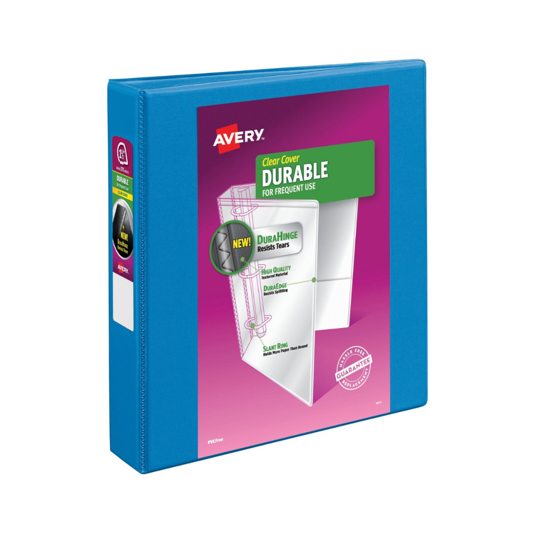 Folder Durable para personalizar,, azul, anillos inclinados de 1.5", capacidad para 375 hojas, DuraHinge (17834)