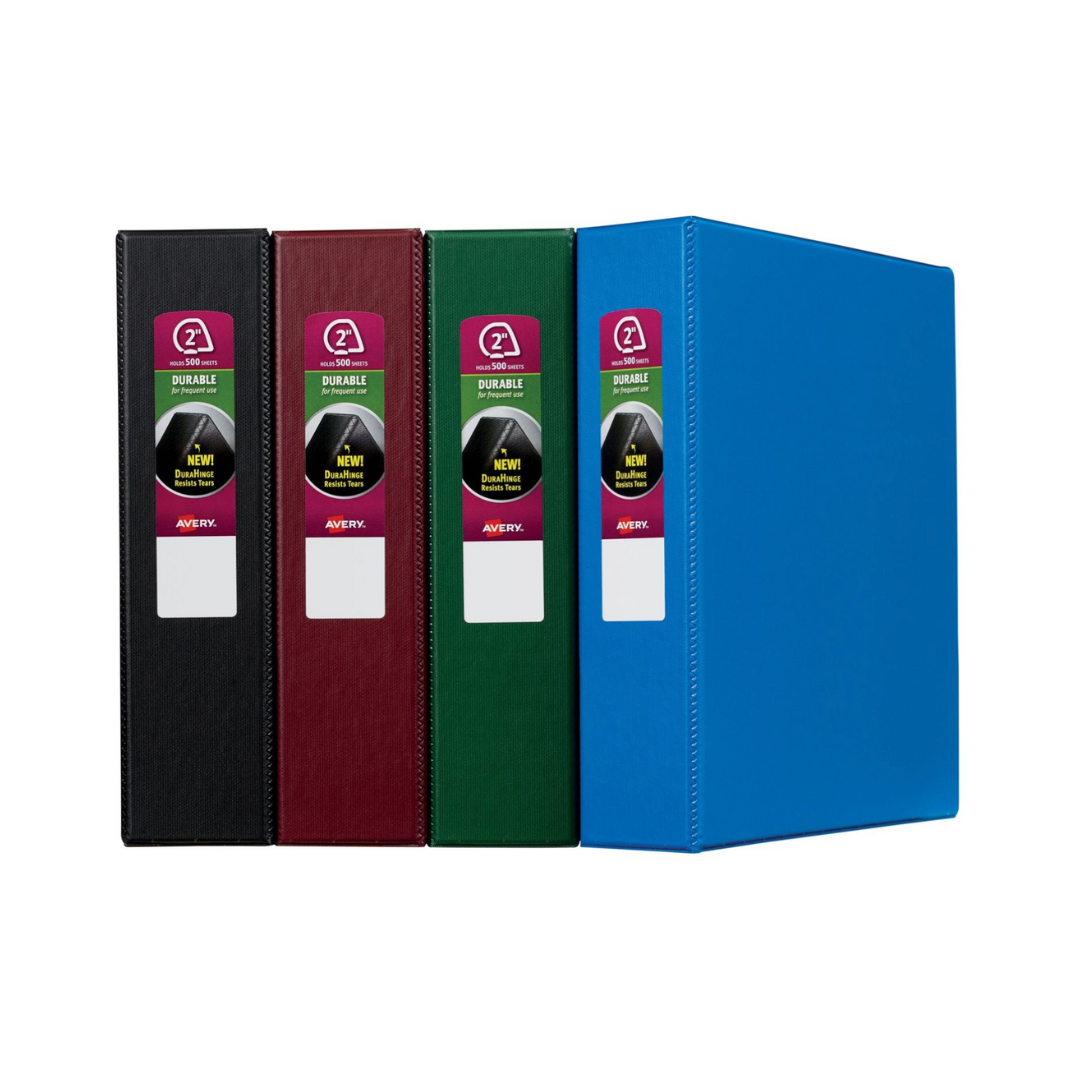 Folder Durable colores surtidos, anillos inclinados de 1.5", capacidad para 375 hojas, (11358)