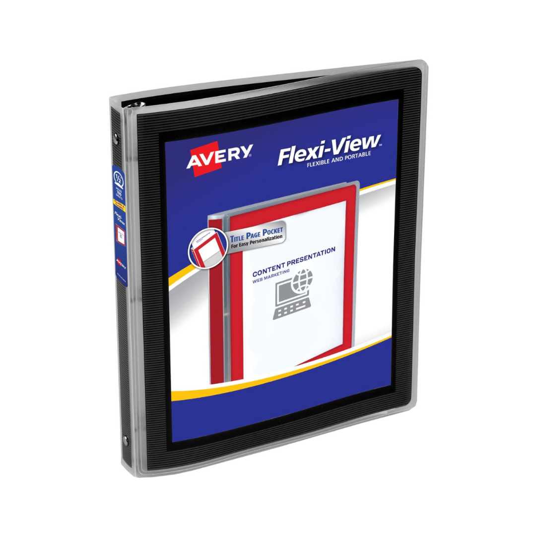 Folder Flexi® para personalizar,  negro, anillos redondos de 0.5", capacidad para 100 hojas, negro (15767)
